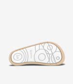 Be Lenka Miami White Sparkle barfodsskosål med brun kant, hvid bund, buet mønster; sneaker med bred tåboks.