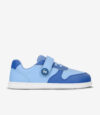 Be Lenka Scoot Kids barfodssneakers i lys og kongeblå, velcrorem, snørebånd, bred tåboks, fleksibel hvid sål.