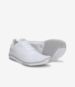 Hvide Xero Nexus Knit barfodssko med lysegrå såler, bred tåboks, minimalistiske sneakers til naturlig gangkomfort.
