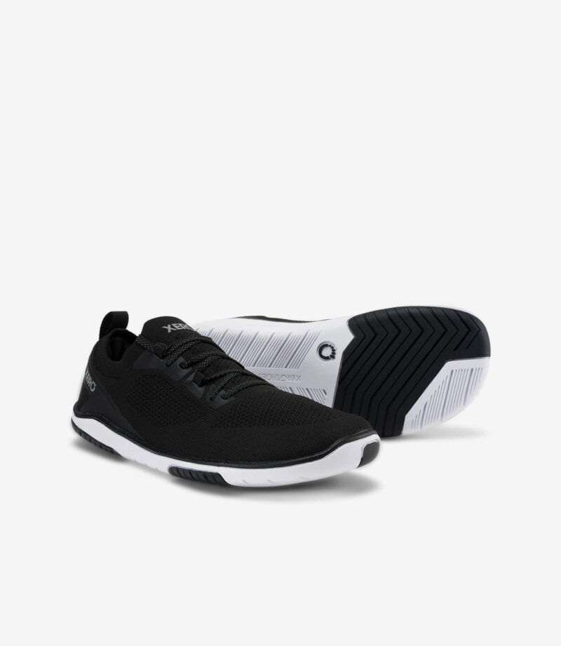 Xero Nexus Knit barfodssko til kvinder, sort/hvid, minimalistiske sneakers med overdel i striknet og bred tåboks.