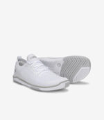 Hvide Xero Nexus Knit Dame barfodssko med overdel i mesh, grå detaljer, fleksibel sål, bred tåboks; minimalistiske sneakers.