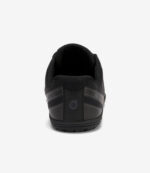 Sort Xero HFS II minimalistisk barfodssneaker, bred tåboks, logo på hælen med poteprint, grå sidestriber, hvid baggrund.