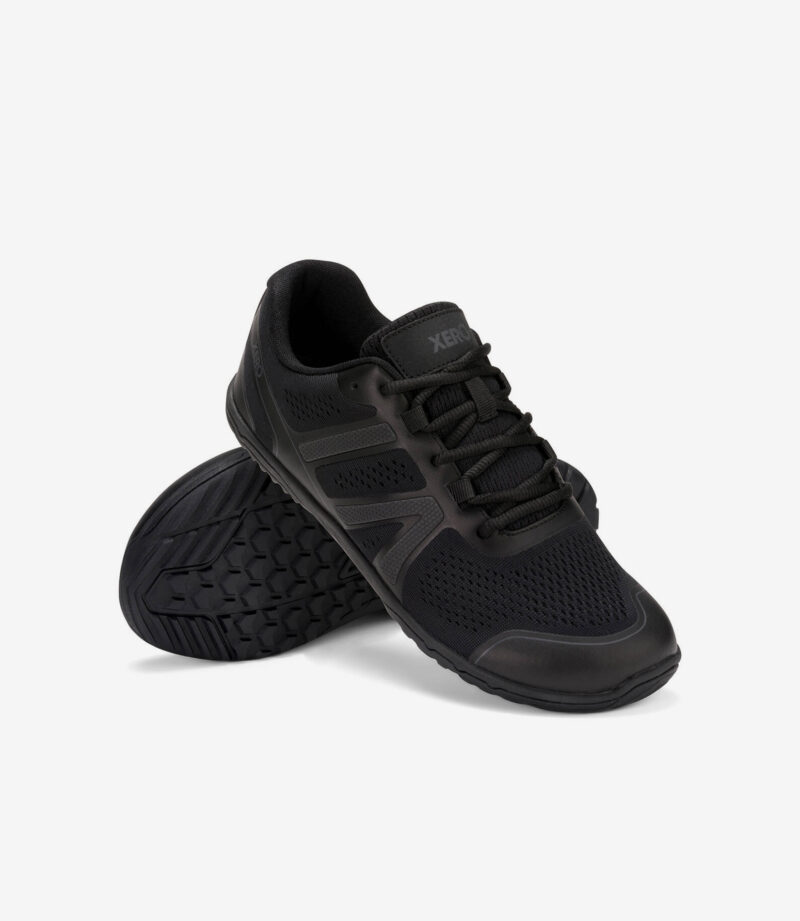 Sorte Xero HFS II barfodssko til mænd, overdel i mesh, gummisål, minimalistisk sneaker-stil med bred tåboks på hvid baggrund.