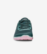 Xero HFS II Dame Grøn Moss barfodssko med blågrønt mesh, turkise snørebånd, pink sål; minimalistisk sneaker med bred tåboks.