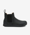 Sort Xero Ridgeway Chelsea-støvle, barfodet model med bred tåboks, elastiske paneler, trækflig, gummisål, set fra siden.