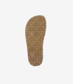 Brun barfodsindlægssål med hævet cirkulært og sekskantet grebsmønster, minimalistisk, bred tåboksstøtte, set oppefra.