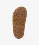 Brun gummisål fra Froddo barfodssko, bred tåboks, minimalistisk slidbane, præget logo, størrelse 25 til naturlig fodbevægelse.