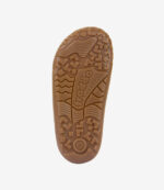 Brun barfodsgummisål med gribende mønster, "froddo"-logo, størrelse 25 markeret nær hælen, til minimalistiske sneakers med bred tåboks.