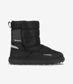 Sort vandtæt barfodsvinterstøvle med bred tå, quiltet design, flad sål og be lenka-branding for minimalistisk stil.