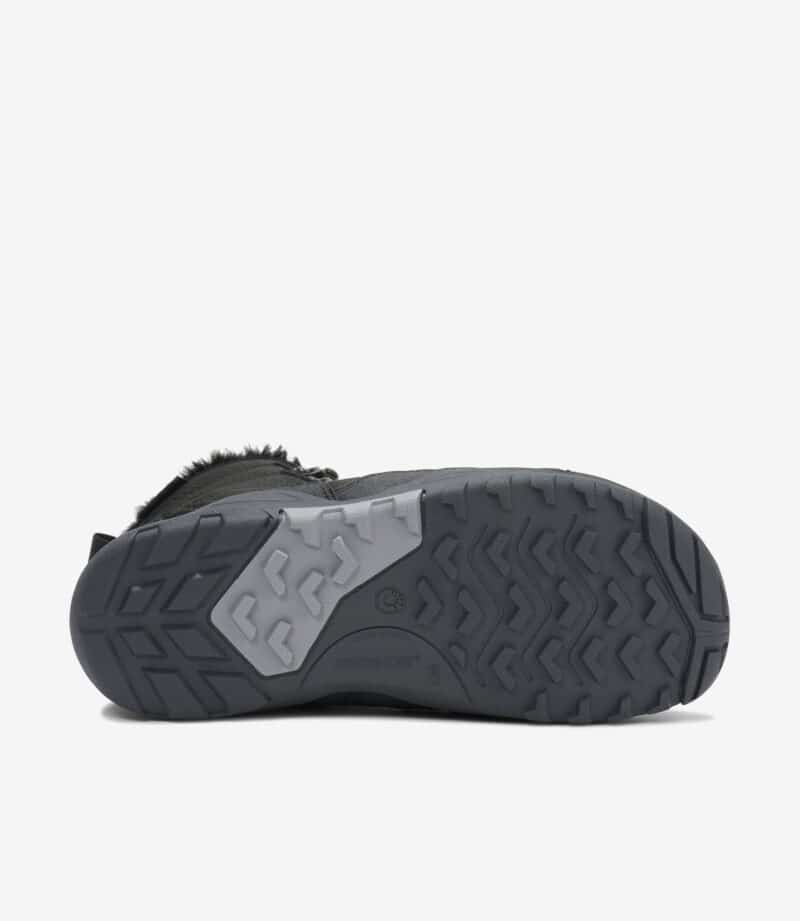 Barfodsstøvle med grå struktureret sål, sort pelsforing, bred tåboks-Xero Alpine Men Army Green minimalistisk vintersko.