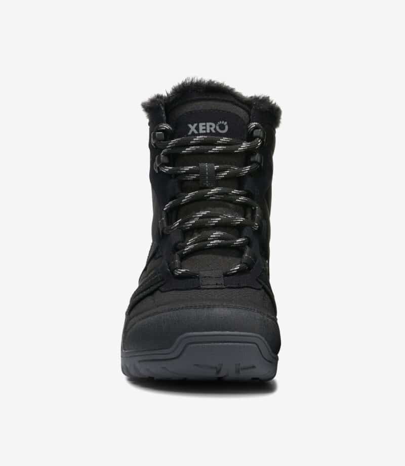 Armygrøn Xero Alpine barfodsvandrestøvle til mænd med pelsforing, bred tåboks, reflekterende snørebånd og robust sål.