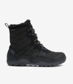 Armygrøn Xero Alpine barfodsvinterstøvle, isoleret, imiteret pelsfor, bred tåzone, robust sål, minimalistisk snørestil.